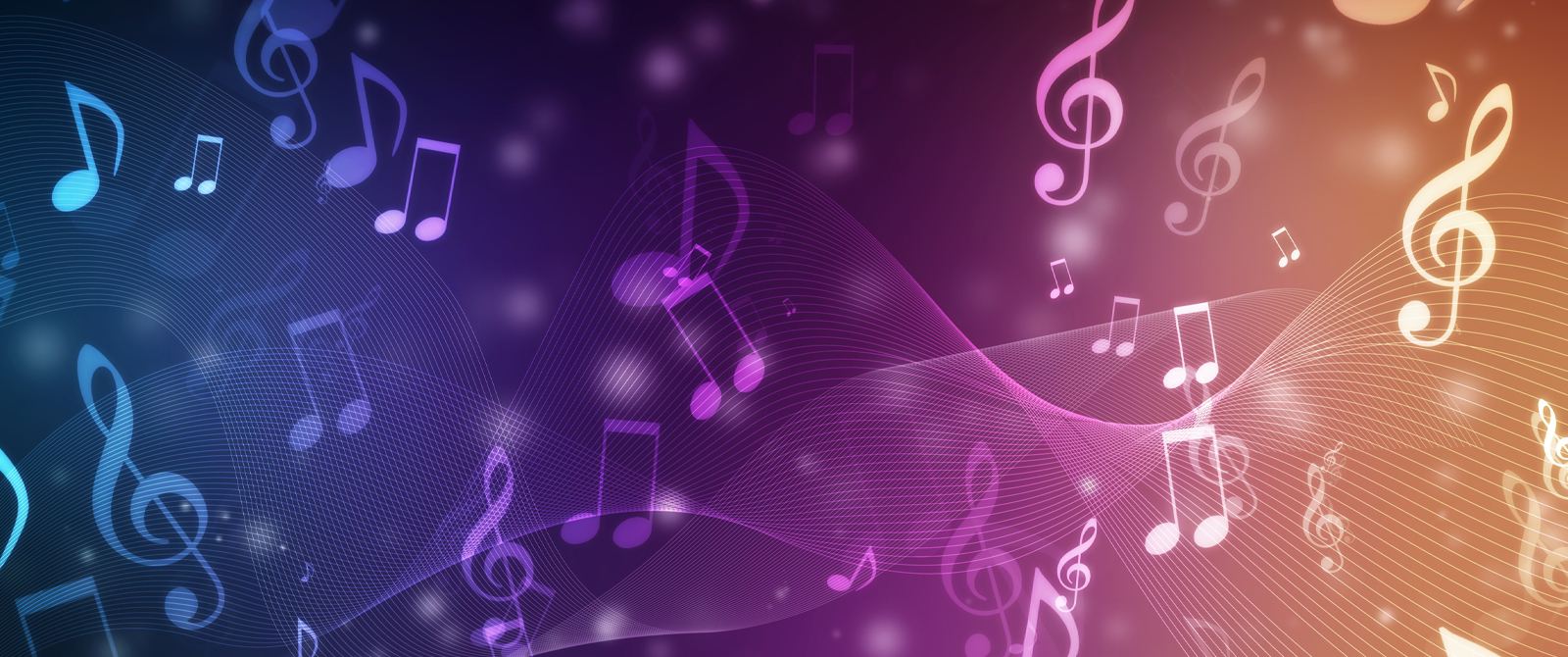 Musical notes and staves in colour